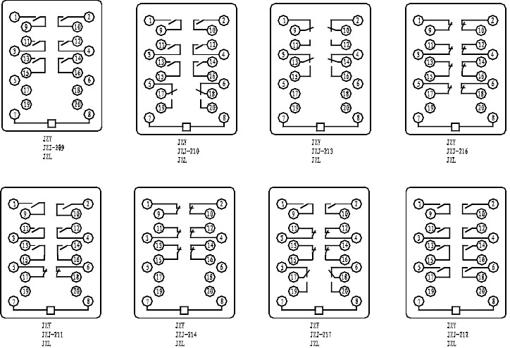 JZY-208，JZJ-208中間繼電器接線圖圖