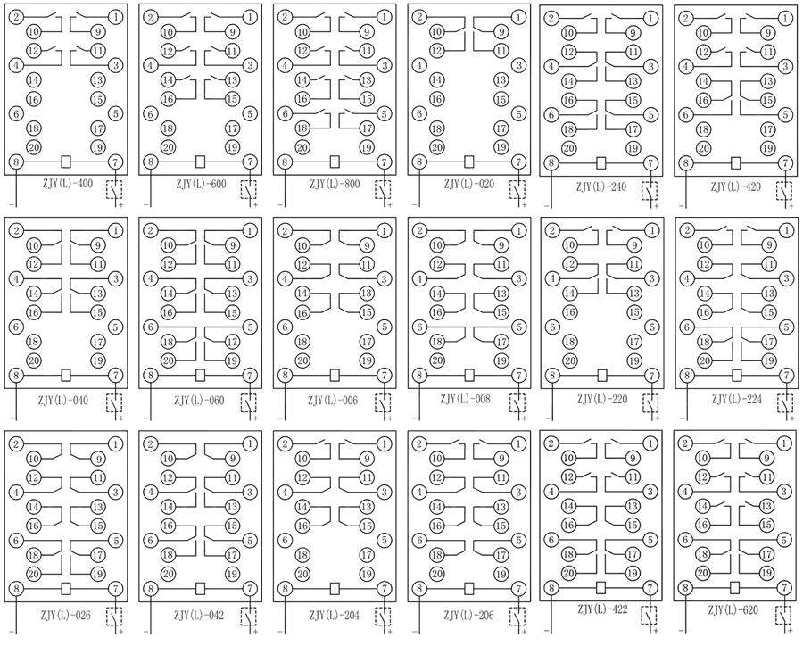 ZJL-204電流型中間繼電器內(nèi)部接線圖