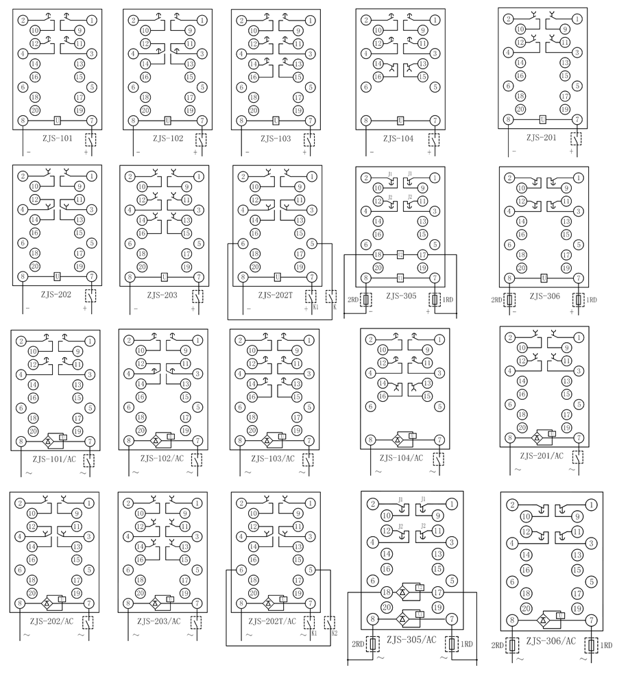 ZJS-231延時(shí)中間繼電器內(nèi)部接線圖