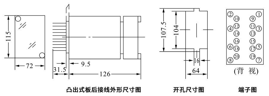 JZJ-402凸出式板后接線安裝尺寸圖