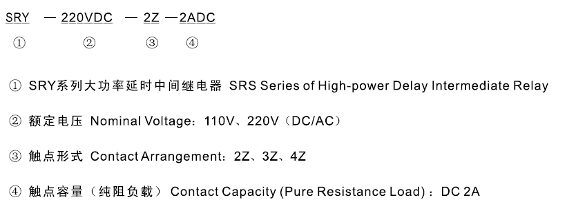 SRY-110VAC-3Z-2ADC型號及其含義