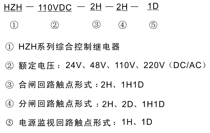 HZH-110VDC-2H-2H-1H型號及其含義