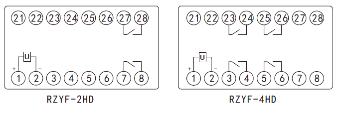 RZYF-D系列抗干擾大功率中間繼電器內(nèi)部接線圖