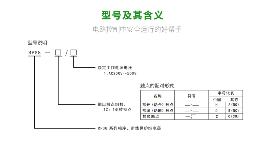 RPS8相序、斷線保護(hù)繼電器型號及含義